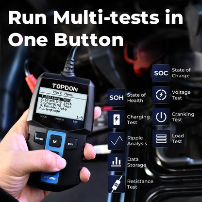 12V Car Battery Tester 100–2000 CCA Load & Alternator Diagnostic Analyzer