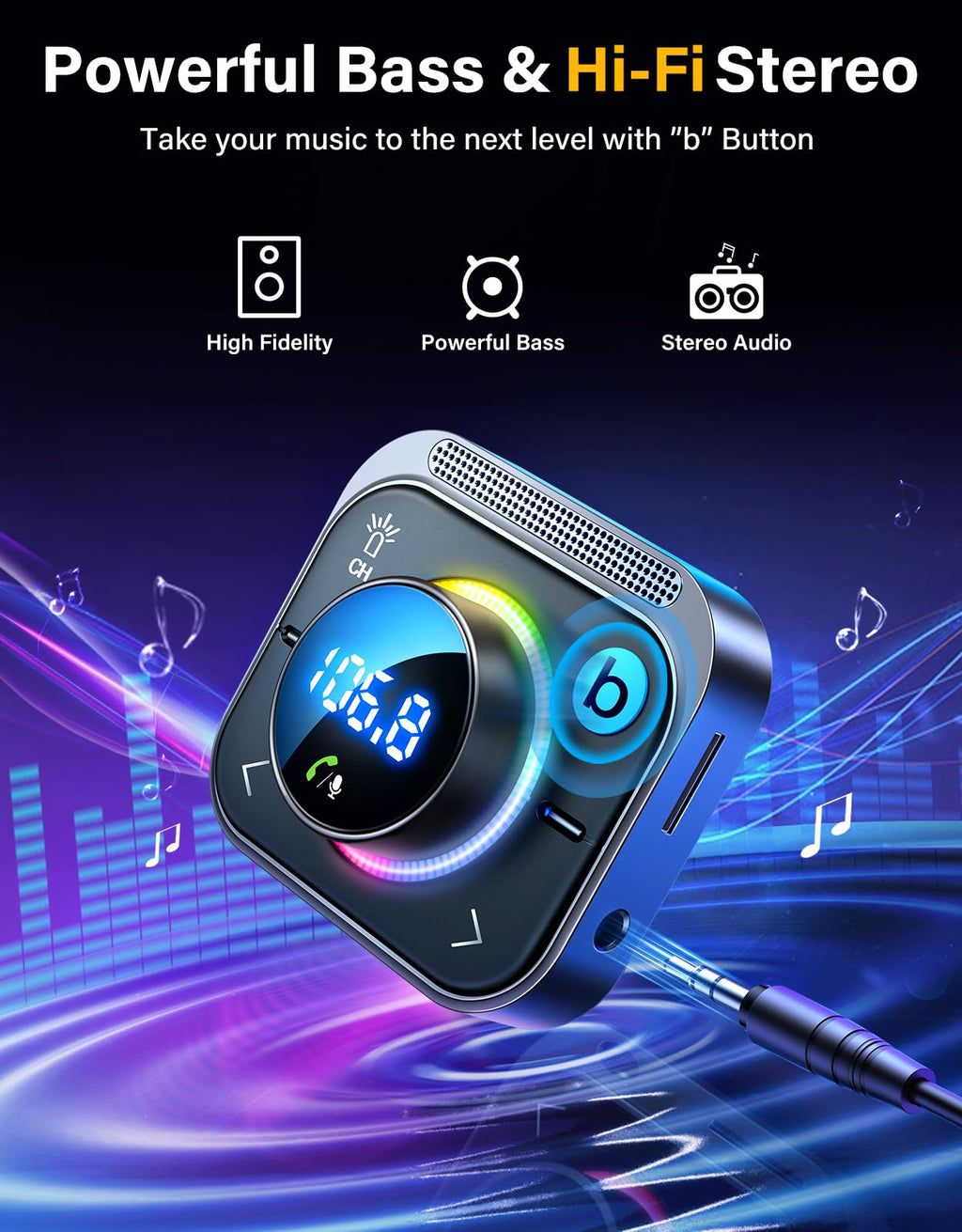 Bluetooth 5.4 Car Adapter Hands Free Calling Wireless Audio Adapter Plug and Play