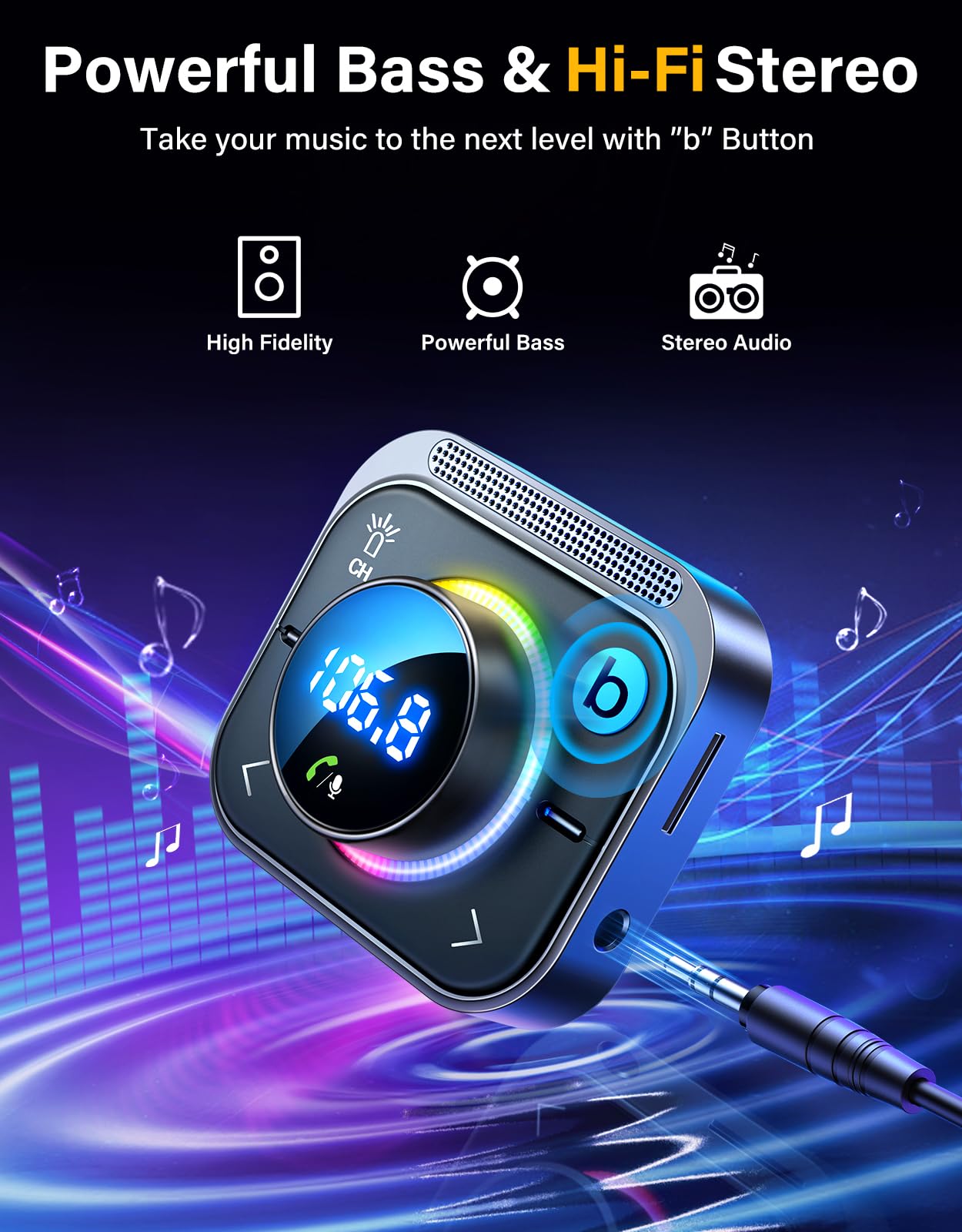 Bluetooth 5.4 Car Adapter Hands Free Calling Wireless Audio Adapter Plug and Play