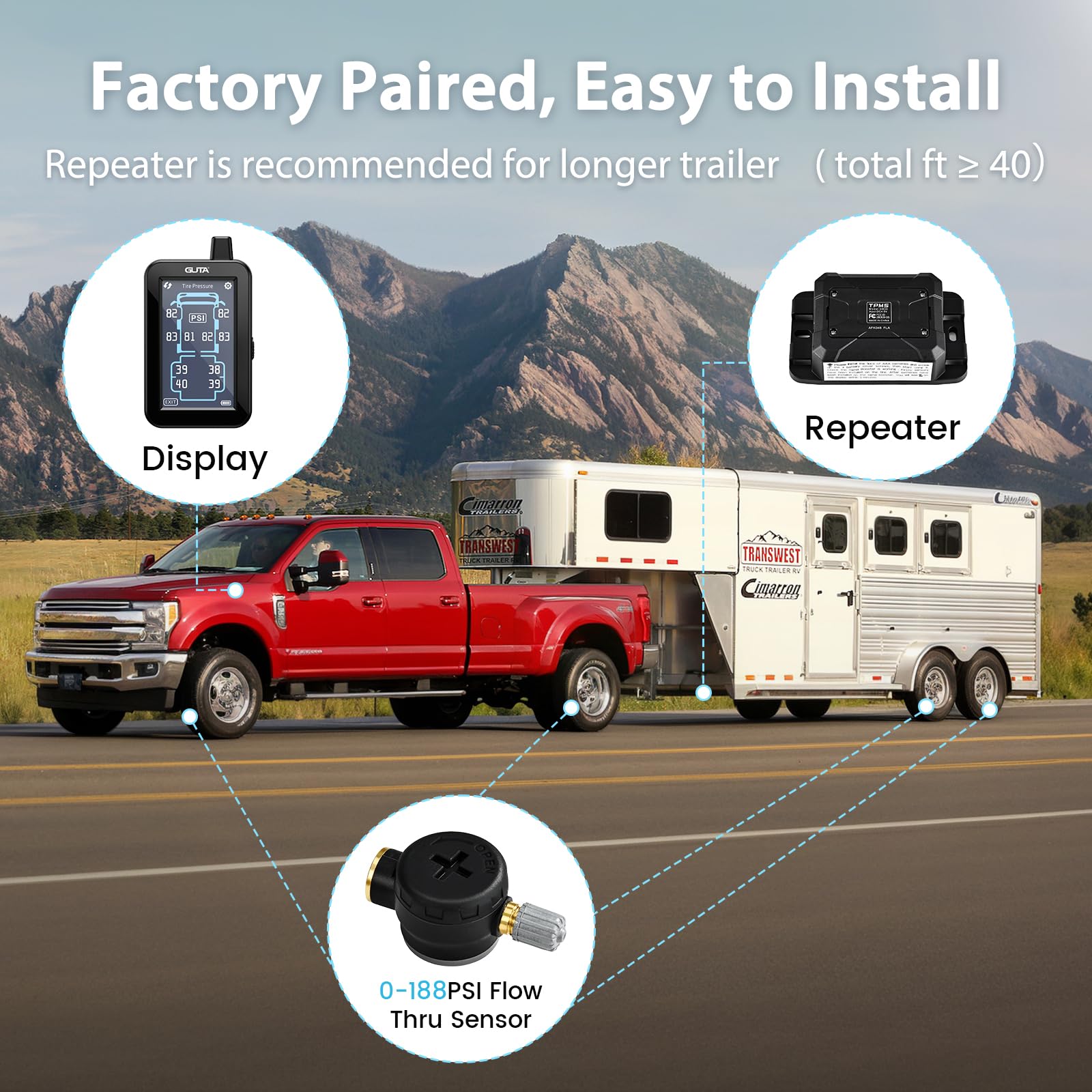 Trailer TPMS Tire Pressure Monitoring System Color Touchscreen Display