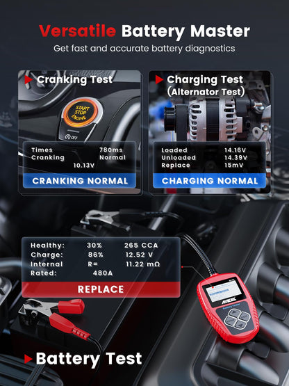 12V Car Battery Tester with 100–2000 CCA Load & Charging Cranking Diagnostic Analyzer