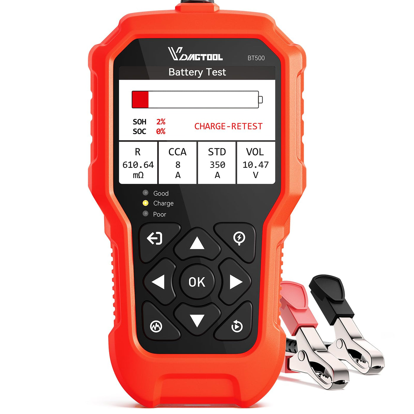 6V/12V/24V Car Battery Tester with CCA Load & Charging System Diagnostic Analyzer