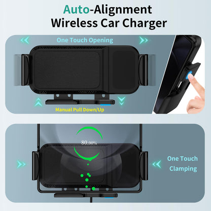 15W Dual Coil Wireless Car Charger Mount for Samsung Galaxy Z Fold & Flip Series and iPhone Fast Charging Holder