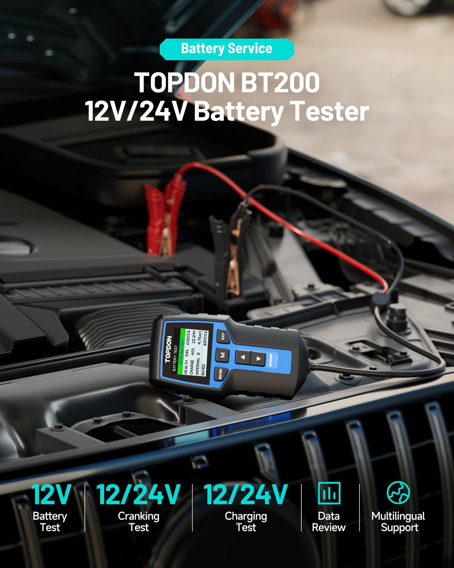 12V/24V Car Battery & Alternator Tester with CCA Load Testing Digital Diagnostic Analyzer
