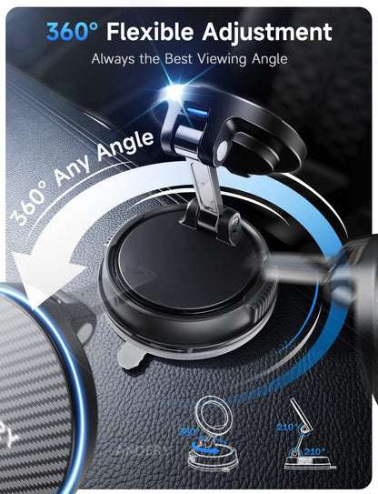 15W MagSafe Car Mount Charger with Strong Suction Magnetic Phone Holder 360° Adjustable