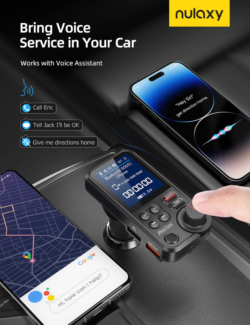 Bluetooth FM Transmitter Car Adapter Hands Free Calling Fast Charging AUX USB TF