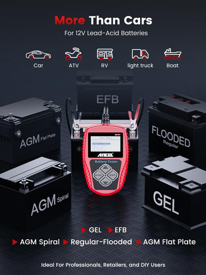12V Car Battery Tester with 100–2000 CCA Load & Charging Cranking Diagnostic Analyzer