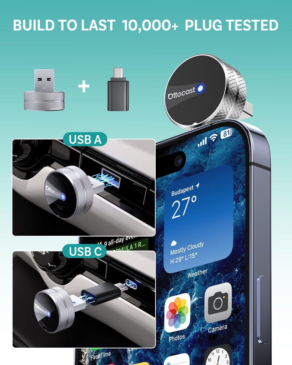Wireless CarPlay Android Auto Adapter Mini Plug and Play WiFi 6 Bluetooth Fast Auto Reconnect