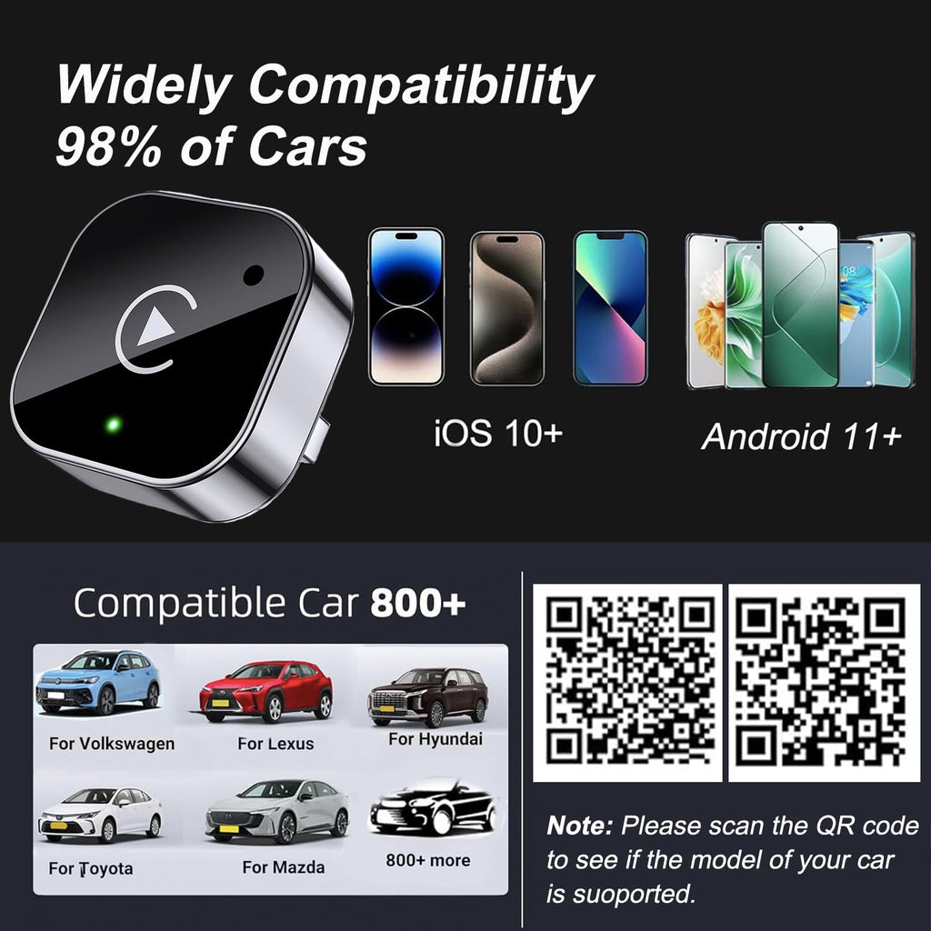 Wireless CarPlay Android Auto Adapter 2 in 1 Plug and Play Fast Auto Connect USB USB C