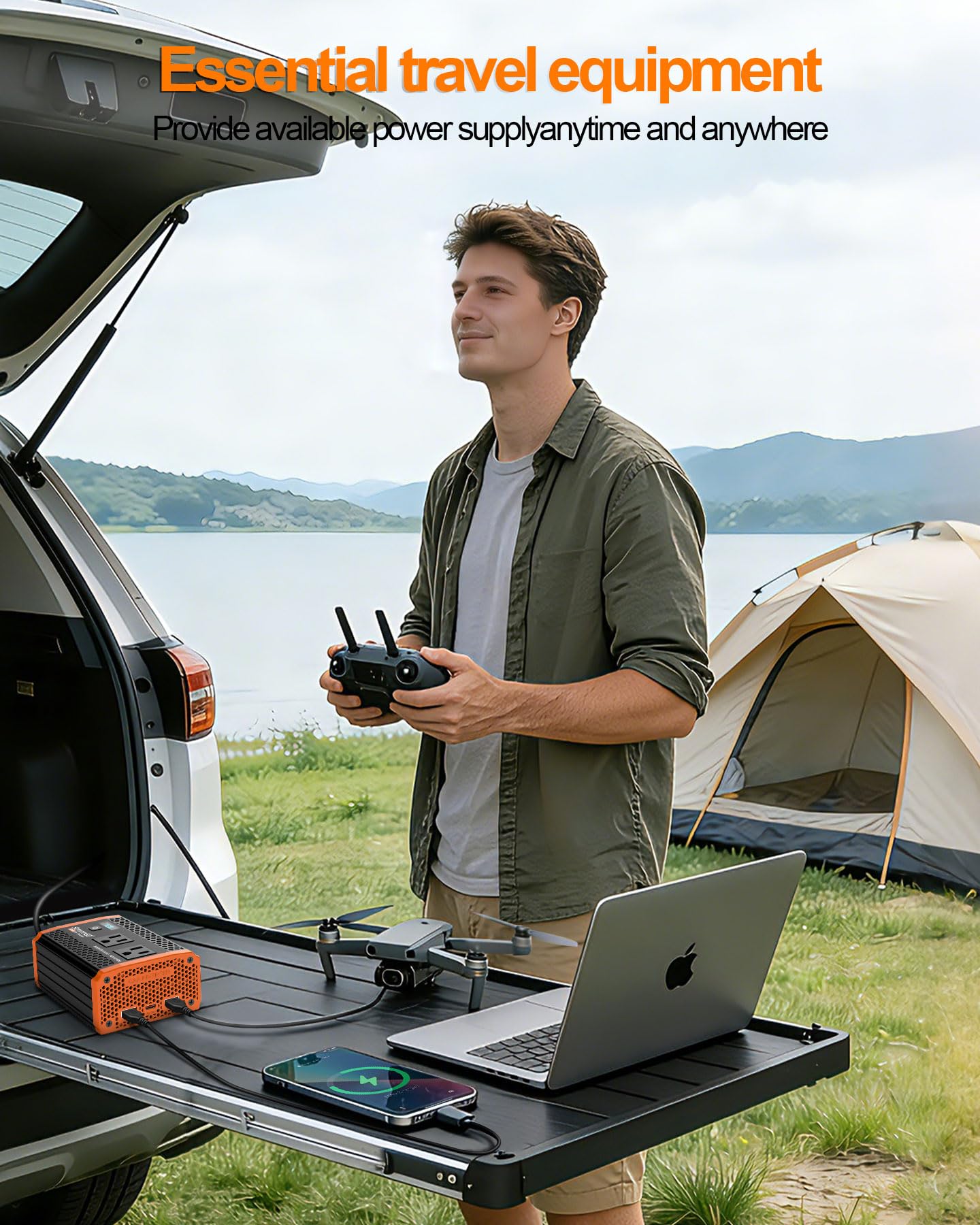 400W Car Power Inverter with Dual AC Outlets & USB Fast Charging for Vehicles