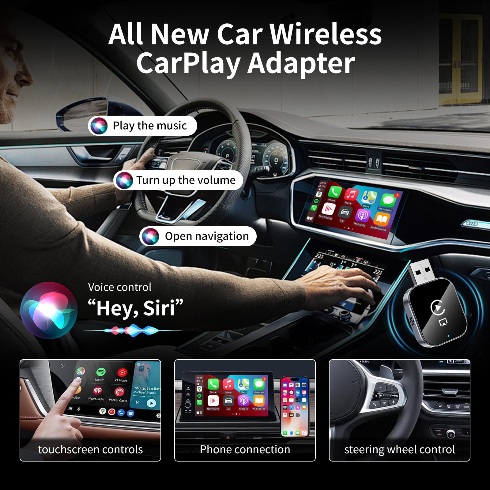 Wireless CarPlay Adapter iPhone AirPlay Mirror Link USB C Wired to Wireless Conversion