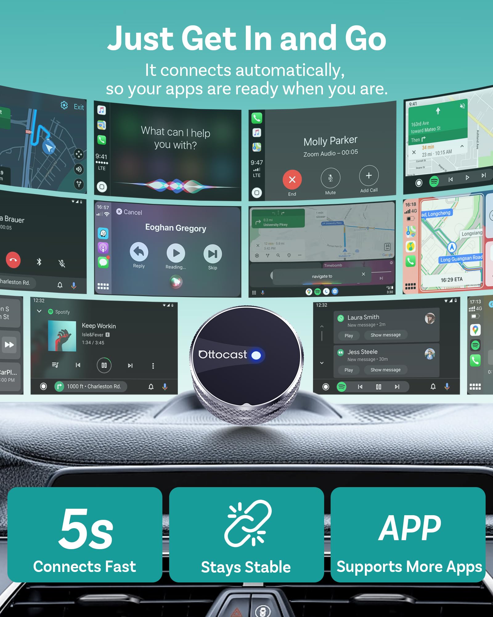 Wireless CarPlay Android Auto Adapter Mini Plug and Play WiFi 6 Bluetooth Fast Auto Reconnect