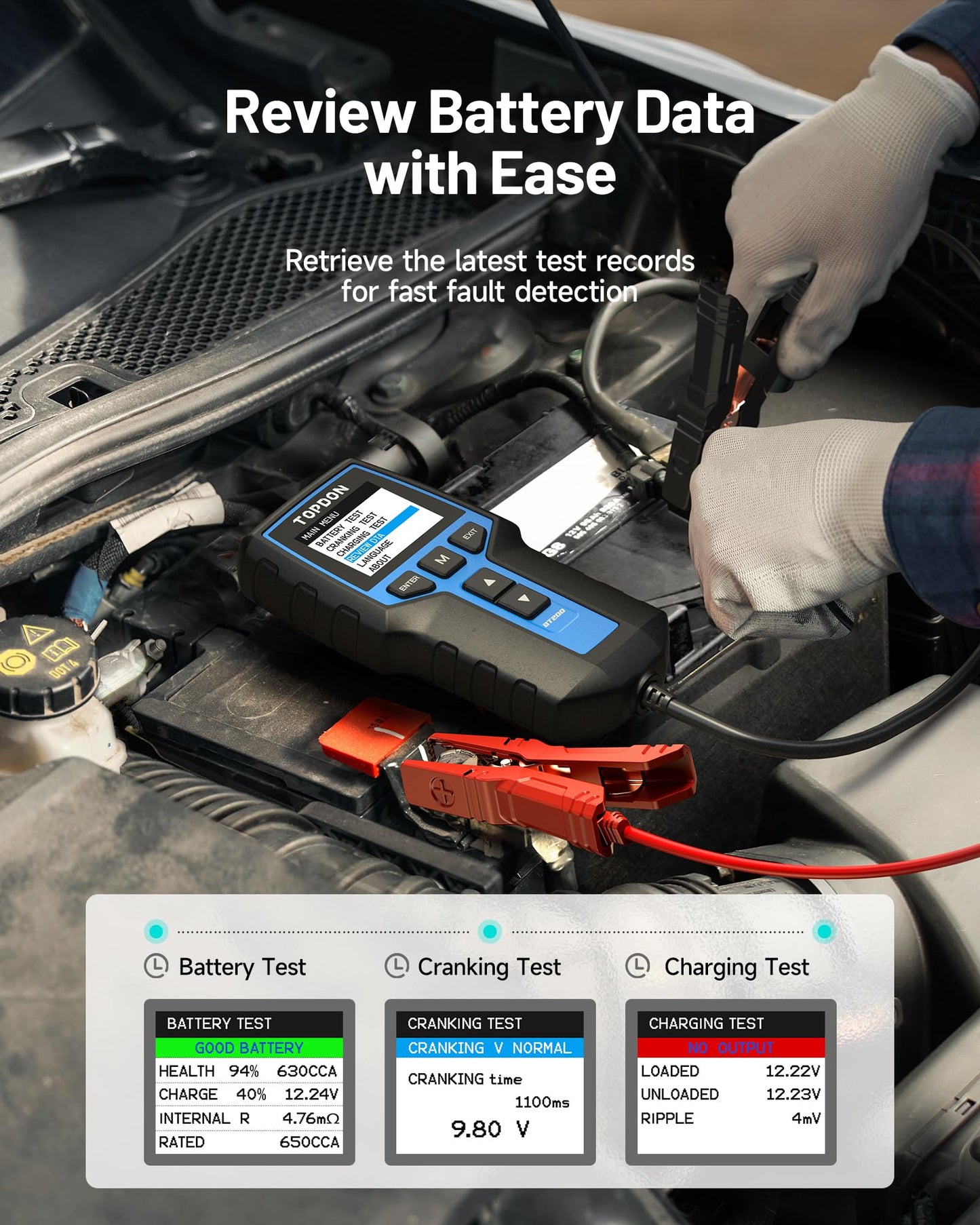 12V/24V Car Battery & Alternator Tester with CCA Load Testing Digital Diagnostic Analyzer
