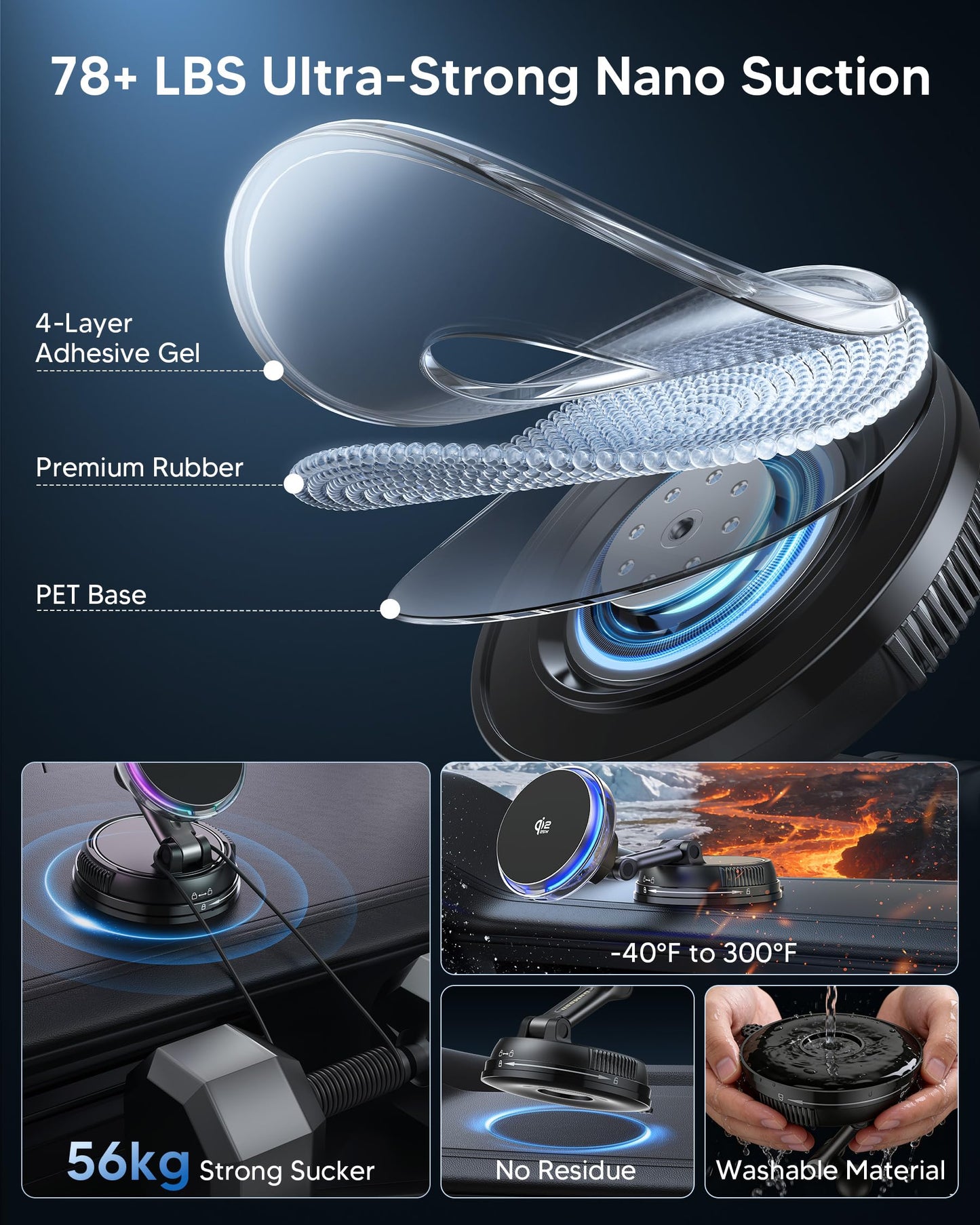 25W MagSafe Qi2 Wireless Car Charger Mount with Cooling Fan RGB Lights & Vacuum Suction Magnetic Phone Holder