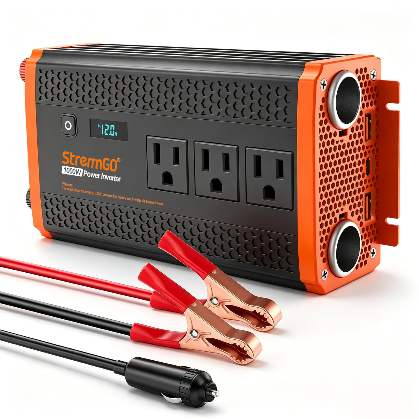 1000W Car Power Inverter 12V DC to 110V/120V AC with 3 AC Outlets & USB/PD Fast Charging