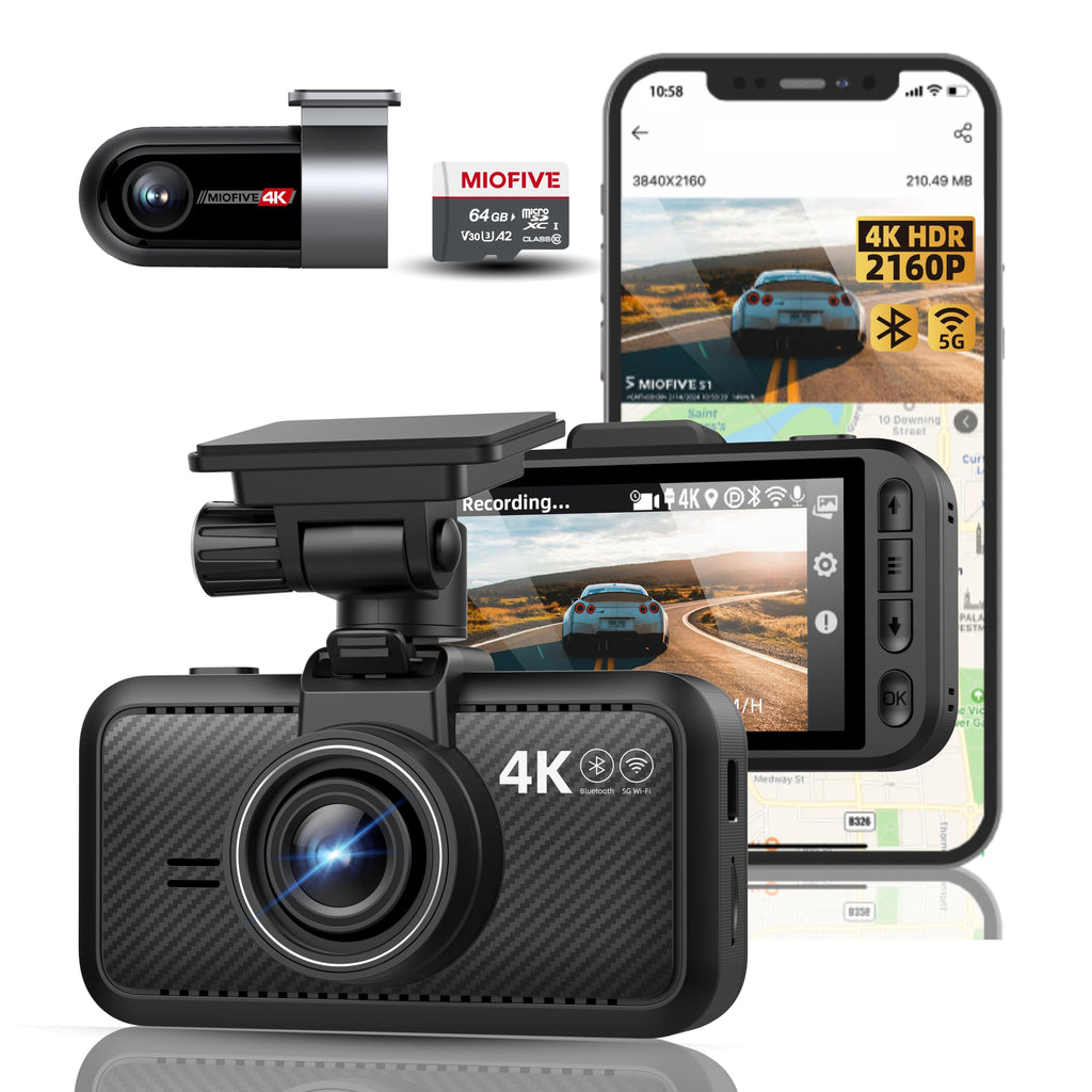 4K Dual Dash Cam Front Rear WiFi Bluetooth Parking Mode Night Vision
