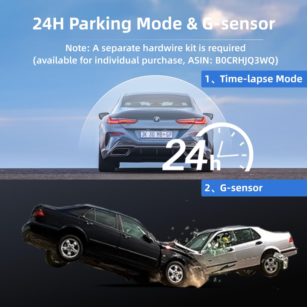 4K Dual Dash Cam Front Rear WiFi Bluetooth Parking Mode Night Vision