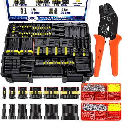 1008PCS Waterproof Automotive Electrical Connector Kit with Ratchet Crimping Tool