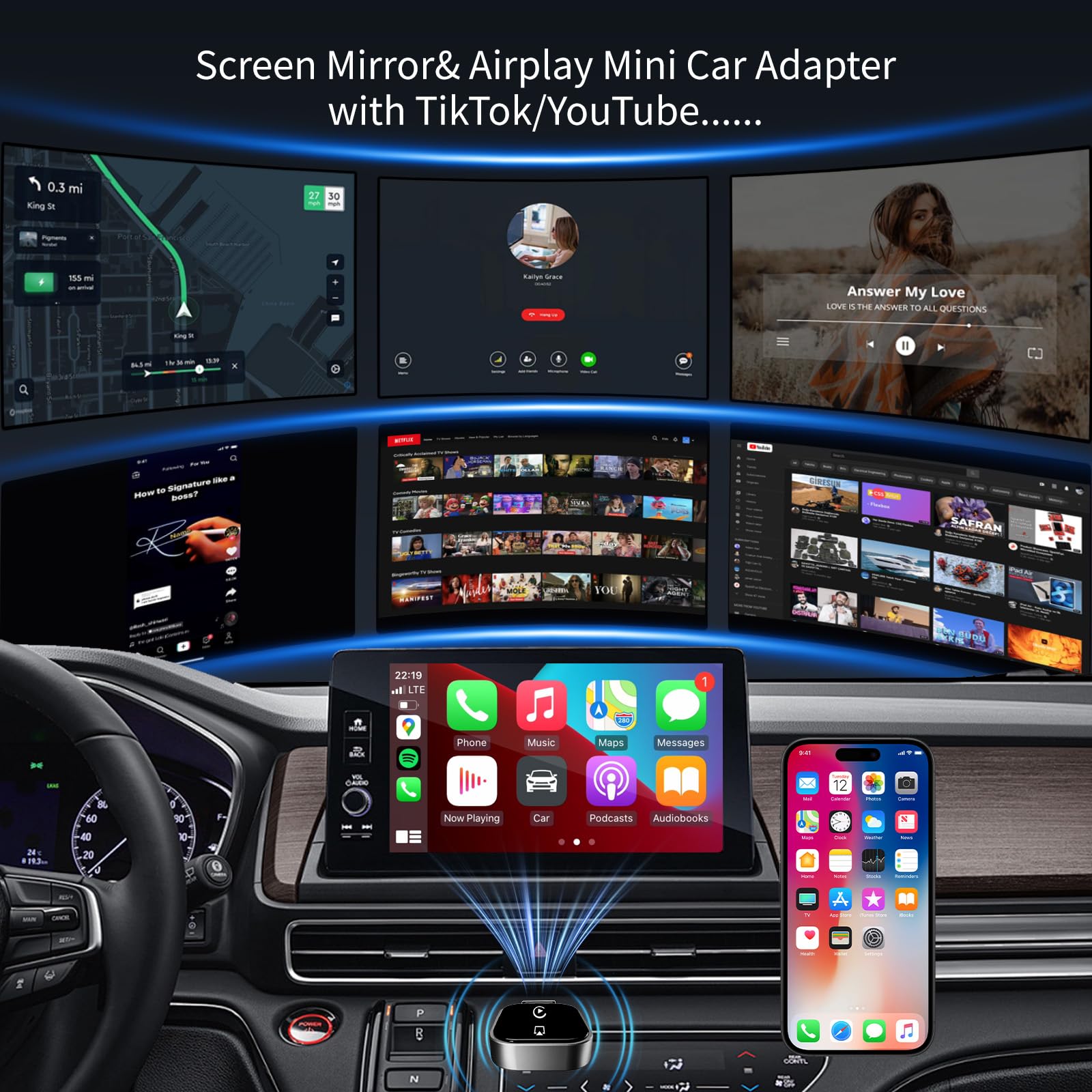 Wireless CarPlay Adapter iPhone AirPlay Mirror Link USB C Wired to Wireless Conversion