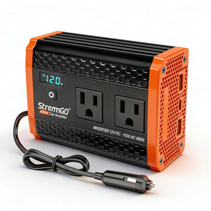 400W Car Power Inverter with Dual AC Outlets & USB Fast Charging for Vehicles