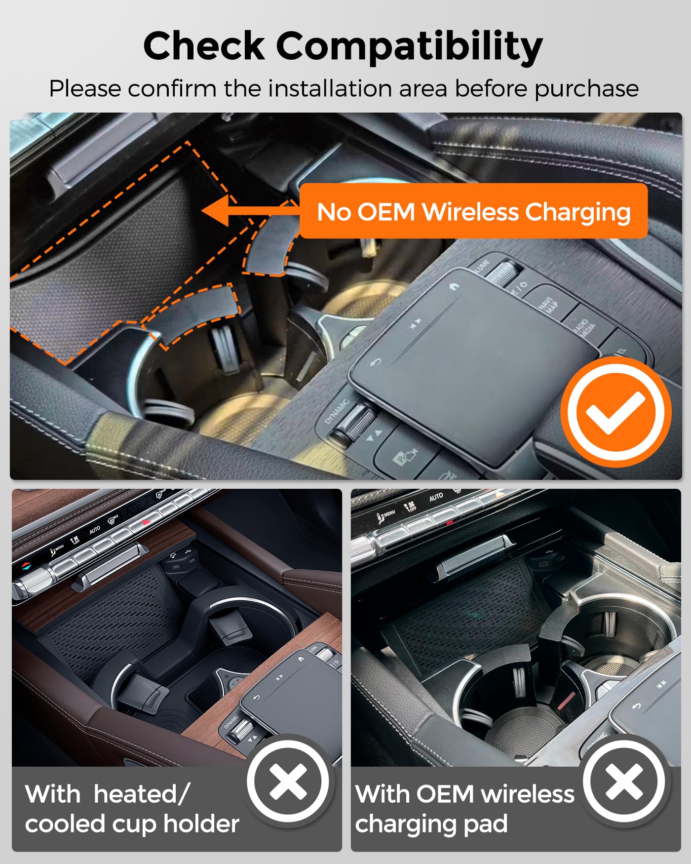 15W Wireless Charging Pad for Mercedes-Benz GLE & GLS Center Console Fast Car Phone Charger