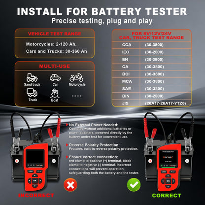 6V/12V/24V Car Battery Tester with 3800CCA Load & Digital SOH SOC Diagnostic Analyzer