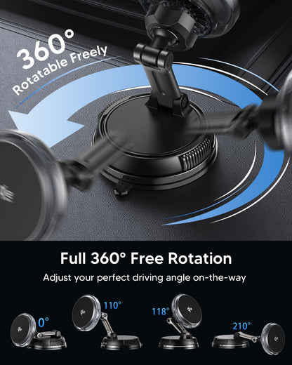 25W MagSafe Qi2 Wireless Car Charger Mount with Cooling Fan RGB Lights & Vacuum Suction Magnetic Phone Holder