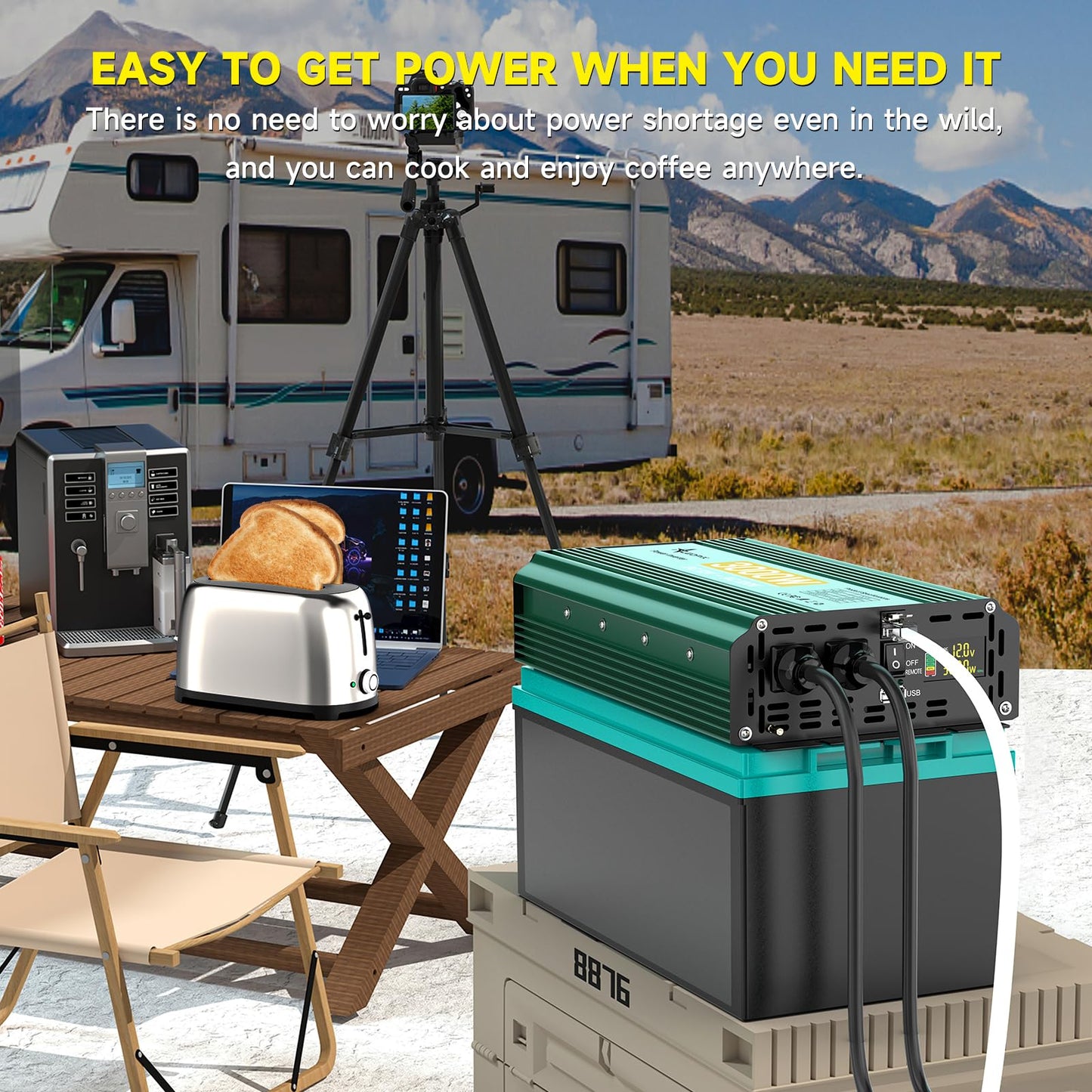 3000W 12V to 110V/120V Power Inverter with 6000W Peak, Modified Sine Wave, Dual AC Outlets & USB Port