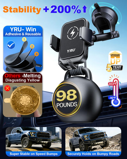 15W Wireless Car Charger Mount with Auto Clamping Magnetic Holder 360° Adjustable
