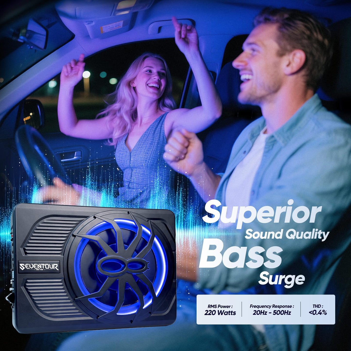 10-Inch 800W Slim Under-Seat Powered Subwoofer Kit