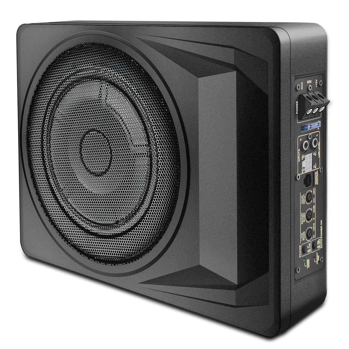 1200W 10-Inch Slim Under-Seat Powered Car Subwoofer with Built-in Amplifier & Remote Bass Control