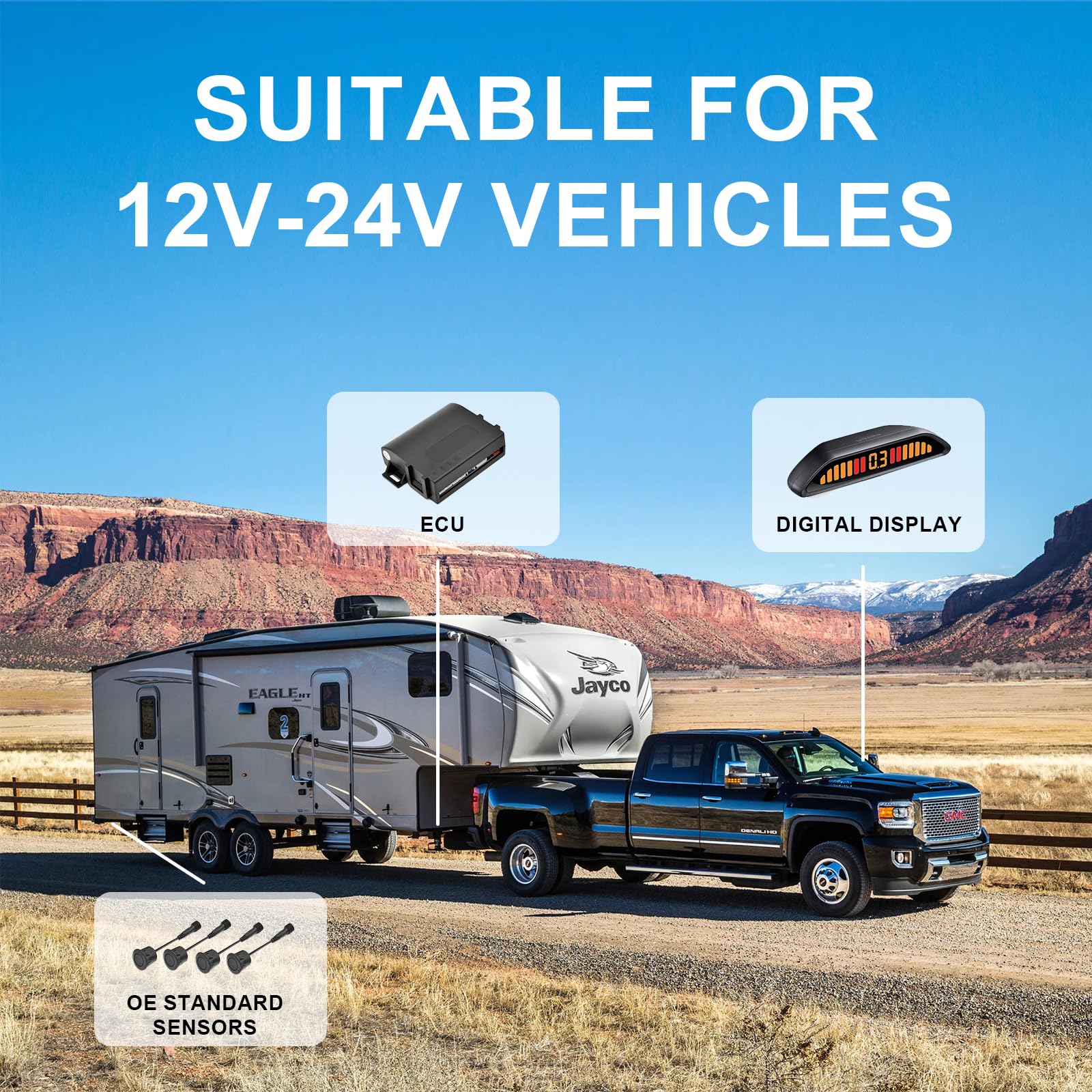 Wireless Parking Sensor Kit 4 Sensor Front Rear Audible Alert Adjustable Volume Display System