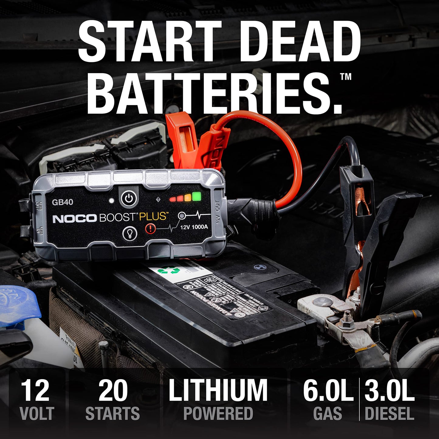 1000A 12V Lithium Jump Starter Power Bank for Gas & Diesel Engines
